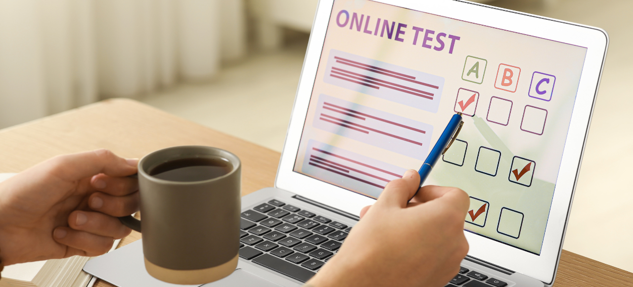Nurse completing an online multiple-choice examination